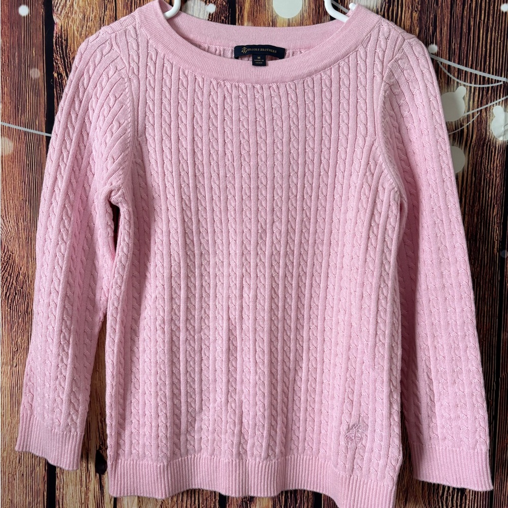 Brooks Brothers Light Pink Cotton/Cashmere Blend Cable Knit Sweater NWT Size M